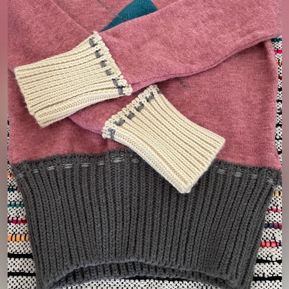 y2k Sweater M Pink Blue Argyle Pastel Preppy Quirky Academia Twee - Picture 12 of 16